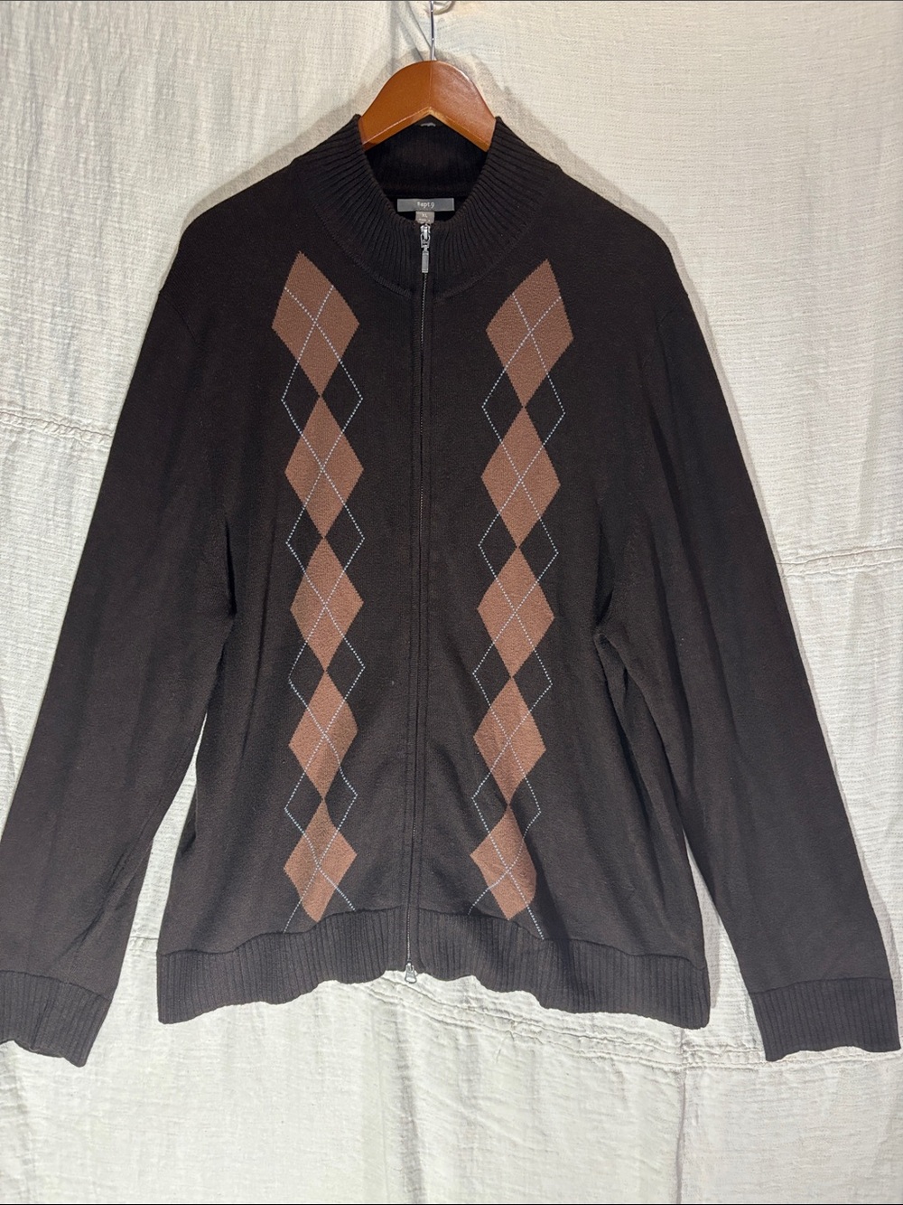Apt. 9 Men’s XL Brown Argyle Full Zip Cardigan Sweater Grandpa Core EUC